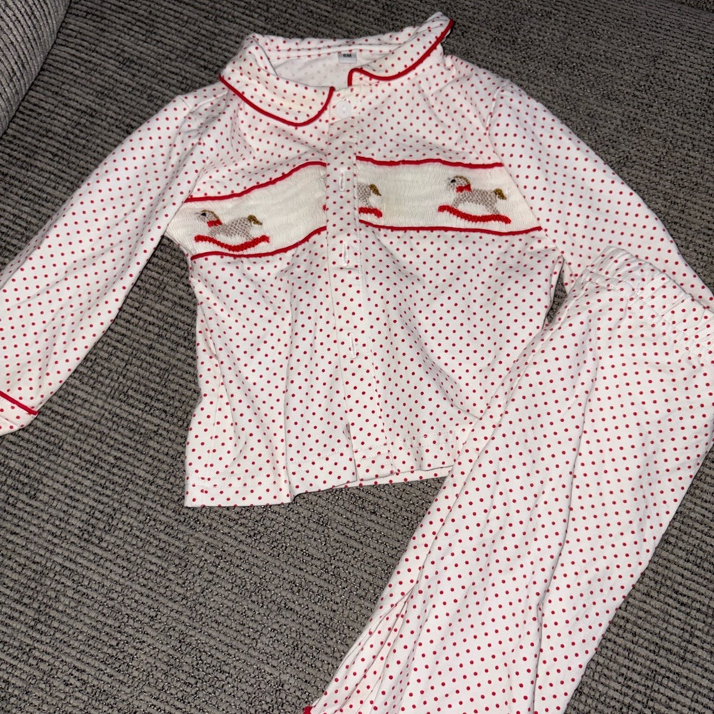 Smocked Pajama Set - Red and White
